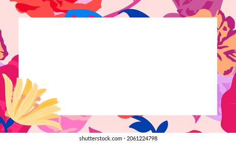 Feminine Floral Rectangle Frame With Pink Roses On White Background