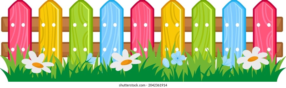 Fence High Low Multicolored Wooden Cartoon Stock Illustration