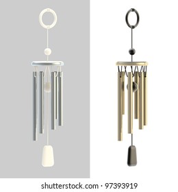 Feng Shui Wind Chime Isolated On White, Set Of Two