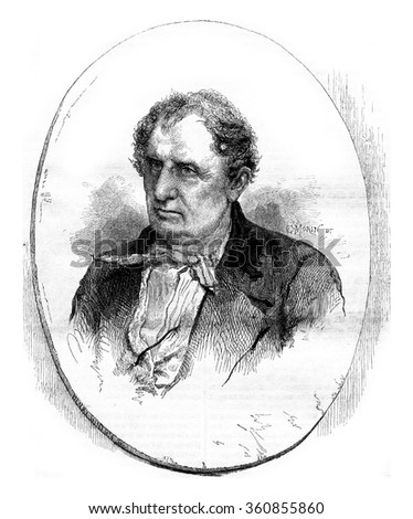 Fenimore Cooper, vintage engraved illustration. Magasin Pittoresque 1857.
