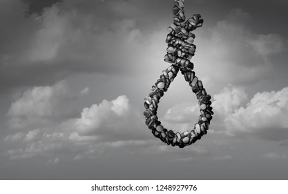 Fentanyl Health Risk And Opioid Drug Overdose Risk And Medical Crisis With A Prescription Painkiller Addiction Epidemic Concept As A Group Of Pills Shaped As A Noose With 3D Illustration Elements.