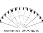 Ferris wheel isolated on a white background. Black and white. Cabins of a Ferris wheel in close-up.