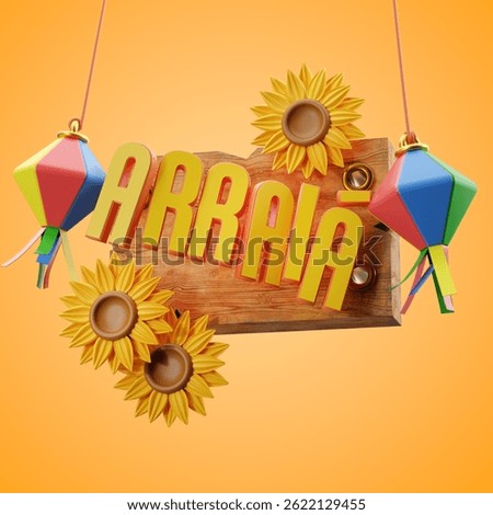Festa Junina lanterns with the text "arraiá". 3d illustration