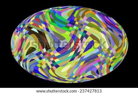 Festive abstract of Easter egg with multicolored pattern of crisscrossing sine waves with checkered areas of intersection