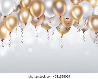 Festive Background With Gold And White Balloons