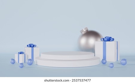 A festive Christmas table setting with wrapped gifts, adorned with ribbons and bows, creates a joyful holiday atmosphere - Powered by Shutterstock