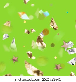 Festive confetti design with golden fragments and metallic stars scattered on a vibrant green background. Perfect for party invitations, celebrations, and creative projects with a fun, India. - Powered by Shutterstock