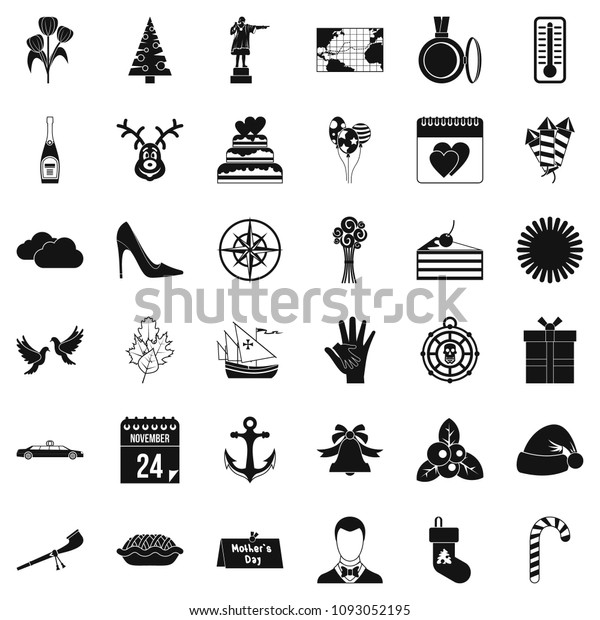 Festive day icons set.\
Simple style of 36 festive day icons for web isolated on white\
background