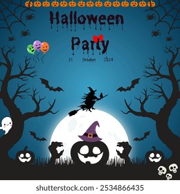 Festive Halloween party invitation template with whimsical illustrations and bold typography, ideal for inviting friends to a spooky gathering. - Powered by Shutterstock