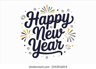 Festive "Happy New Year" Design with Colorful Fireworks - Powered by Shutterstock