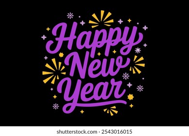 Festive "Happy New Year" Design with Colorful Fireworks - Powered by Shutterstock