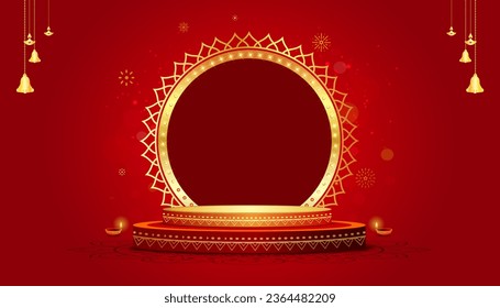 Festive, Luxury, Modern, golden, Podium, Showcase stage design for Product display. Indian traditional festival Navratri, Durga Puja, Diwali and Dhanteras background. - Powered by Shutterstock