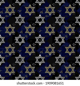 Festive and magical religious illustration with a dark blue background and a print of Magen David - the symbol of Judaism, in honor of the 13th birthday ceremony of a Jewish son (Bar Mitzvah)