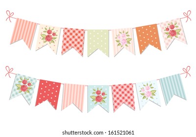 Festive Vintage Garlands With Roses In Shabby Chic Style Isolated On White Background