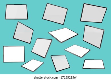 Few View 3D Illustration Floating Tablet On Mint Background