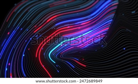 Fiber Optic Flow: A Digital Symphony.
This abstract image depicts the flow of data through fiber optic cables, visualized as a mesmerizing wave of bright blue and red lines.