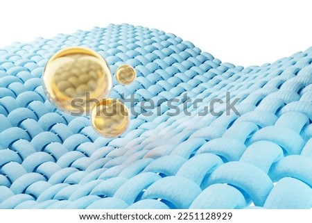 Fibers of tissue in close-up, tissue under a microscope, the structure of the structure of tissue. Washing, cleaning, research. Copy space, 3D renderer, 3D illustration