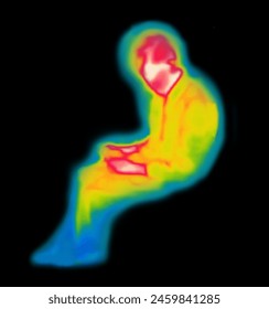 fiction avid reader (stoop) .Image from thermal imager device.