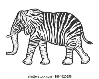 Fictional Animal Zebra Elephant. Engraving Raster Illustration.