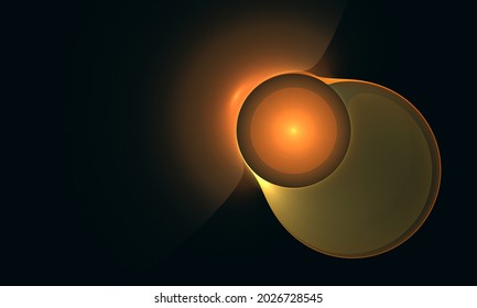 Fictional Distorted 3d Solar Orb Shines In Dark Deep Space. Glowing Bulb, Beam Of Light At Night Of The Universe. Astro Science Conceptual Art. Great As Background Wallpaper Blank Or Design Element. 