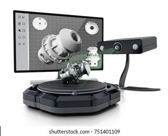 Fictitious 3D scanner isolated on white background. 3D illustration.