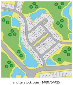 Fictitious Cadastral Plan With Roads And Property Boundaries