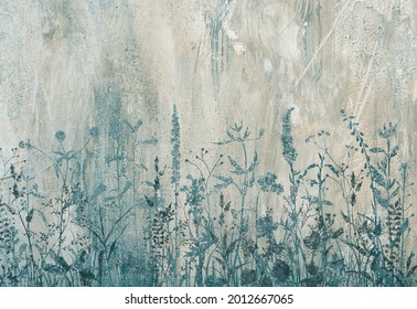 field flowers grunge painting. design for wallpaper and mural printing