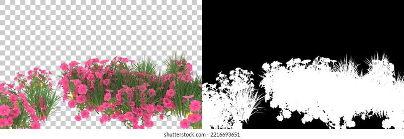 Field of flowers on transparent background. 3d rendering - illustration - Shutterstock ID 2216693651