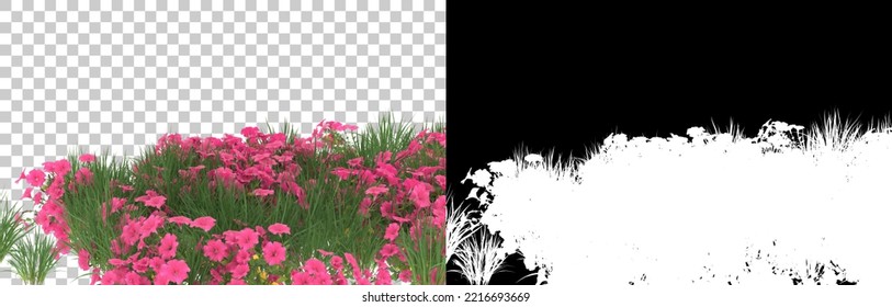 Field of flowers on transparent background. 3d rendering - illustration - Shutterstock ID 2216693669