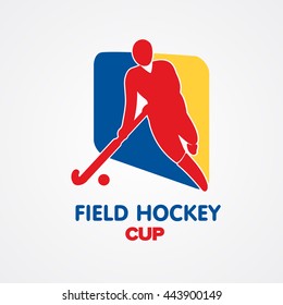 Field Hockey Cup Logo. Sport Badge With Man Silhouette And Stick