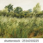 Field of Oats near Vejby (1843) vintage illustration by P. C. Skovgaard. Vintage nature field art drawing illustration, old nature field painting art print.