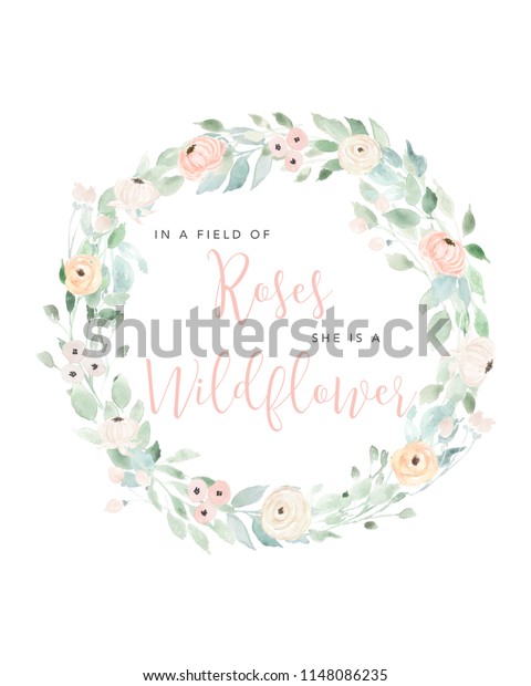 Field Roses She Wildflower Quote On Stock Illustration 1148086235