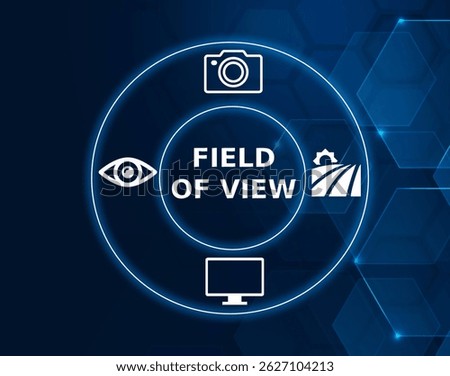 field of view tech concept.The extent of the observable world that can be seen at any given moment, often used in reference to lenses or cameras.