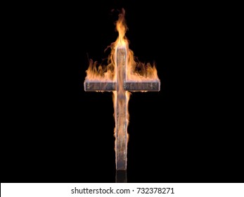 Fiery Cross On A Black Background.,3d Render