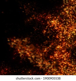 Fiery embers flying in motion. blurry motion and bokeh effect. 3D render