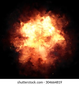 Fiery Explosion Over A Black Background.