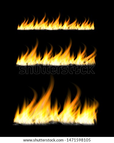 Fiery flames on a dark background. Fire bonfire. illustration