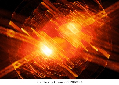 Fiery Glowing Quantum In Excited State Bursting Light, Computer Generated Abstract Background, 3D Rendering