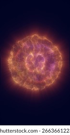 A fiery glowing sphere made of electric tendrils pulses with energy, floating in a dark cosmic void.