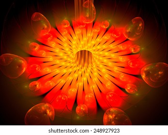 Fiery Glowing Wormhole With Bubbles Fractal, Computer Generated Abstract Background