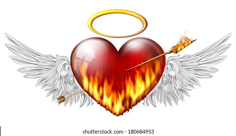 Fiery Heart Angel Wings On White 스톡 일러스트 180684917 | Shutterstock