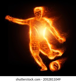 Fiery soccer player isolated on dark background. The concept of sports betting, football, gambling, online broadcast of football. 3D illustration, 3D render - Powered by Shutterstock