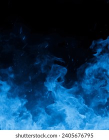 A fiery texture with raging blue flames and particles. Dancing blue flames.