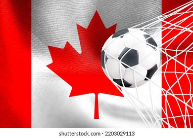 FIFA World Cup 2022, Canada National Flag With A Soccer Ball In Net, Qatar 2022 Wallpaper, 3D Work And 3D Image. Yerevan, Armenia - 2022 September 16