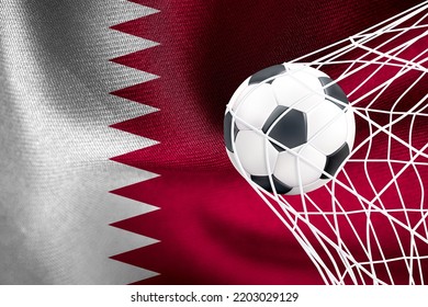 FIFA World Cup 2022, Qatar National Flag With A Soccer Ball In Net, Qatar 2022 Wallpaper, 3D Work And 3D Image. Yerevan, Armenia - 2022 September 16