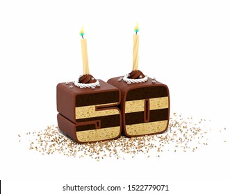 fiftieth anniversary cake with candles 3D rendering - Powered by Shutterstock