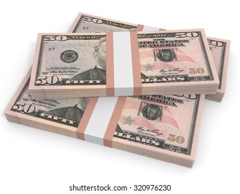 Fifty dollar banknotes background. 3D illustration.