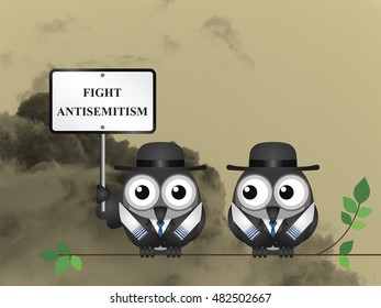 Fight Antisemitism Message With Jewish Characters Wearing Tallit Prayer Shawls