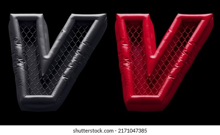 Fight Night Font. Red And Black. Letter V. 3d Rendering.