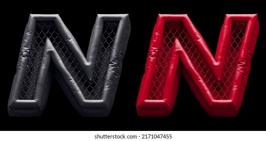 Fight Night Font. Red And Black. Letter N. 3d Rendering.